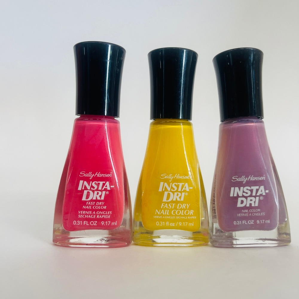 Lot of 3 Sally Hansen Insta-Dri Nail Polish Fast Dry Multi Pink Yellow Lilac